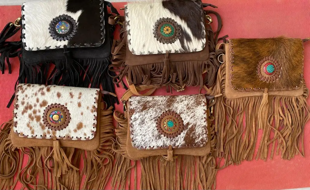 Source New Western Style Hair On Hide Fur Suede Leather Fringe Bag High  Quality Boho Women Leather Shoulder Bag With Turquoise Stone on  m.