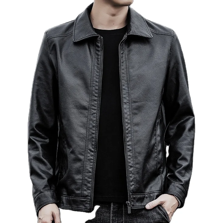 New Fashionable Trend Outdoor Lapel Collar Loose Large Size Motorcycle PU Leather Jacket Men_voghion.com