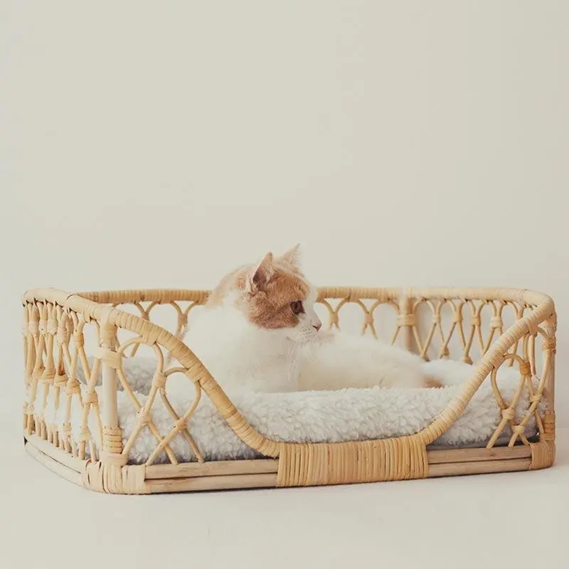 Modern Designer Rattan Dog Bed With Mattress Pillow Cheapest Rattan