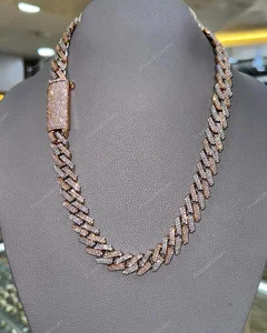 Two Tone VVS Moissanite Diamond Miami Cuban Link Chain Necklace Factory Wholesale Handmade Jewelry Classic Design Jewelry