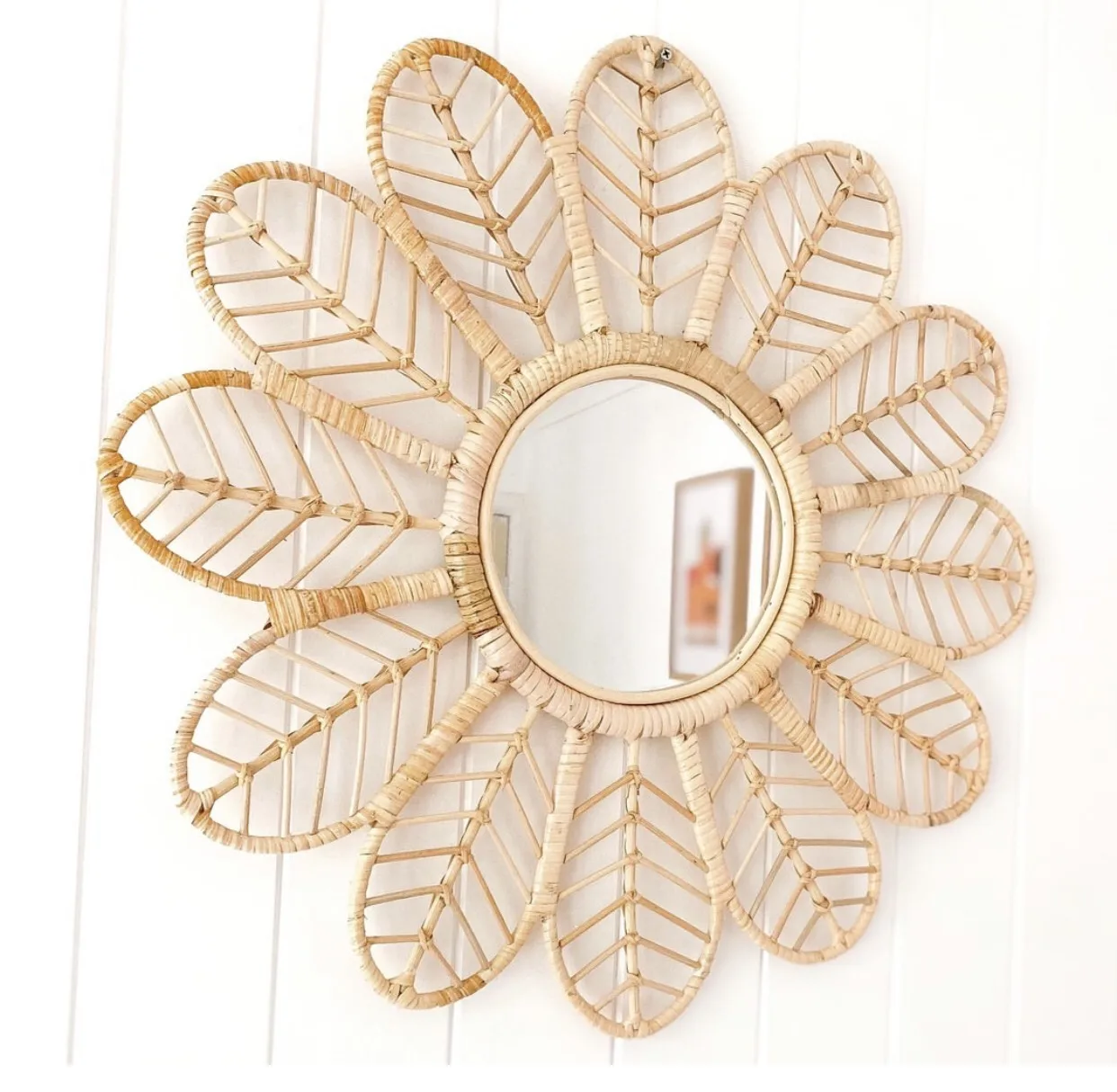 Boho Wall Decorative Handmade Rattan Cane Mirror Wicker Art Arch Cane