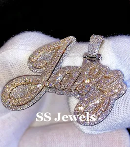 Men's Custom Name 925 Silver Moissanite Iced Diamond Fine Pendants Charms Hip Hop Style Letter Pendant Party
