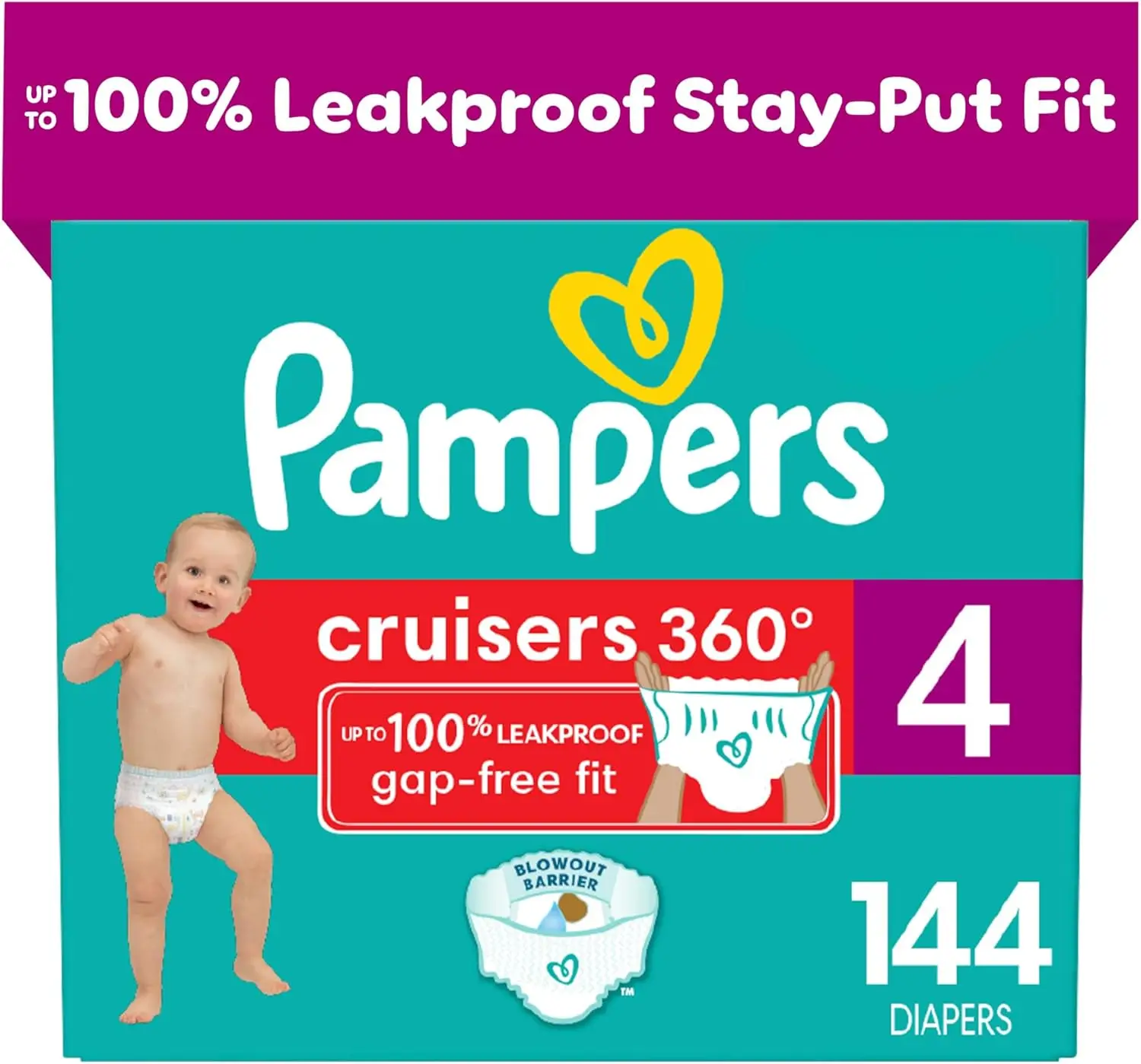 Cruisers 360 Soft Pull-On Disposable Baby Diapers Size 4 XXL 144 Count One Month Supply Gap-Free Fit Wholesale