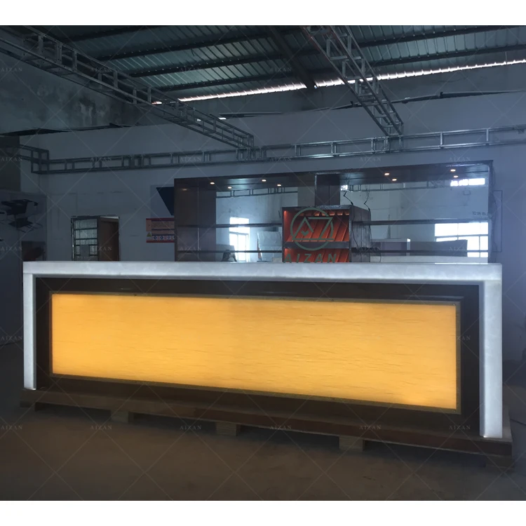 Modern Bar Counter with Marble Top & LED Design for Restaurants ...