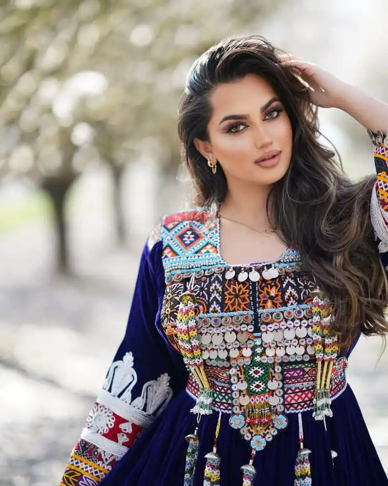 chinese dress ladies WAZIR C Afghani Dress with Top Cape And Pant (Set of 3) – Nykaa Fashion main image 1