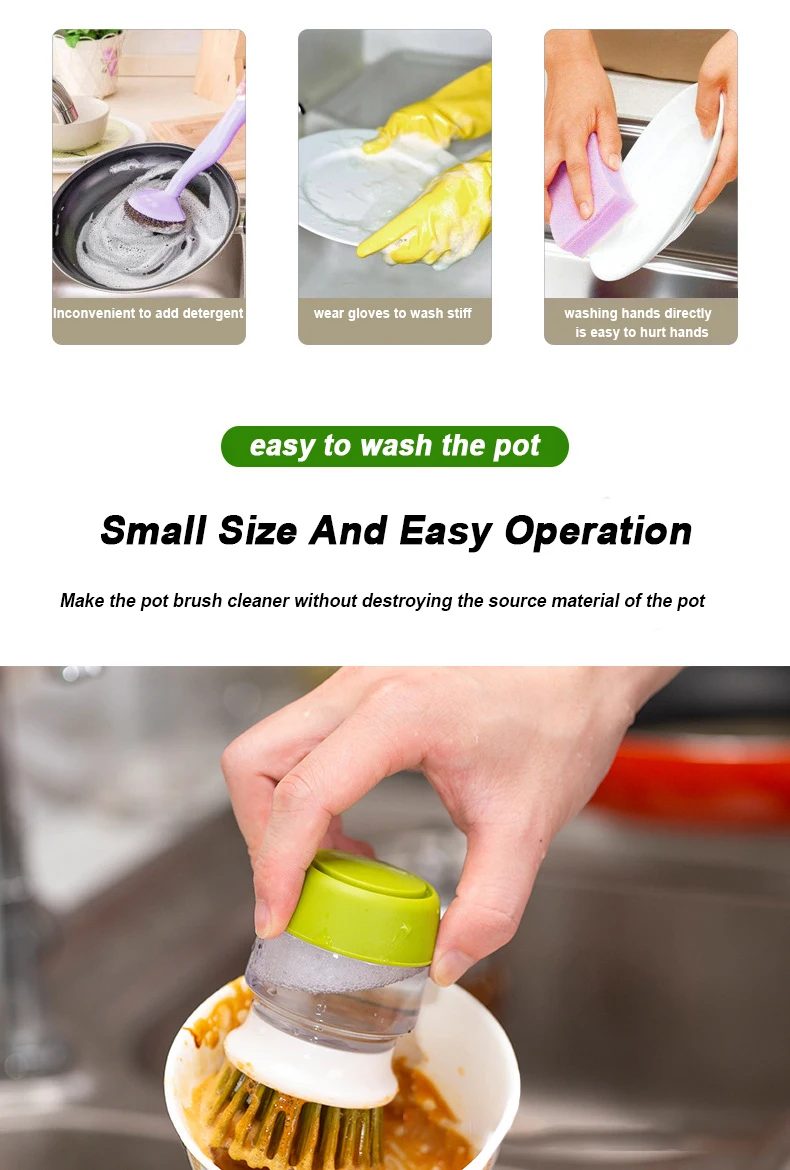 Raybin RAYBIN Handle Automatic Iquid Dispenser Cleaner Palm Brush Sponge ...