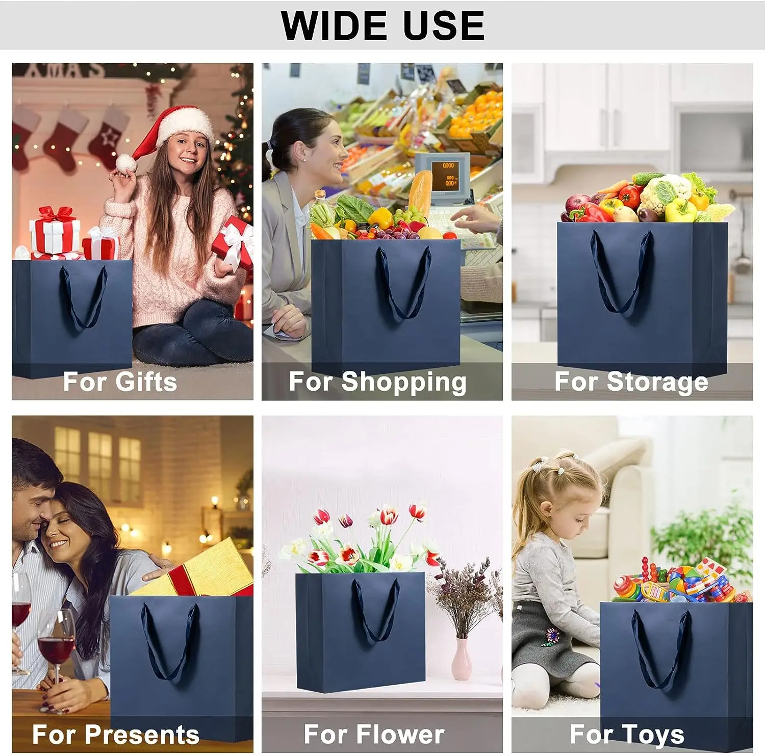 Wholesale Large Navy Blue Gift Bag With Logo Tote Recycled Party Paper