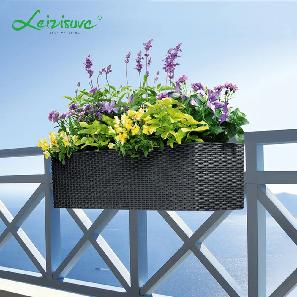 Plastic Planter Rectangular Potted Artificial Plant Home Garden Outdoor Flower Painting Design Synthetic Rattan