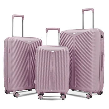 Fashion Trendy Women Trolley Suitcases Carry On Pink Luggage 3 Piece PP Suitcase Set