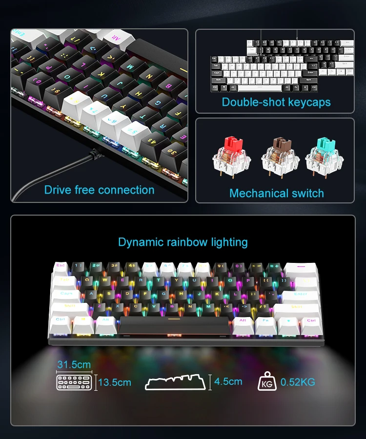 ZIFRIEND BD61 Wired Mechanical Keyboard with RGB Backlight