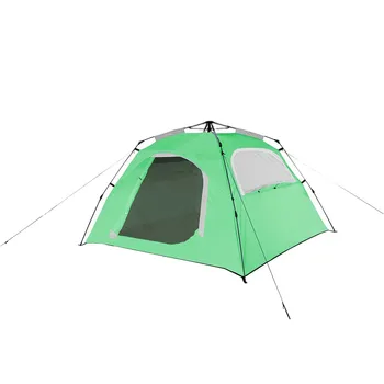 Green 3-4 Person Automatic Tent with D-Shaped Door and Tube Frame for Family Camping
