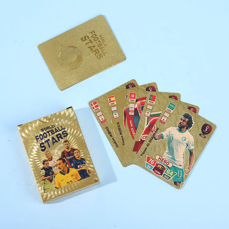 Custom PVC Football Soccer Trading Cards Star Player Cards League Themed Gold Foil  Waterproof Cards factory