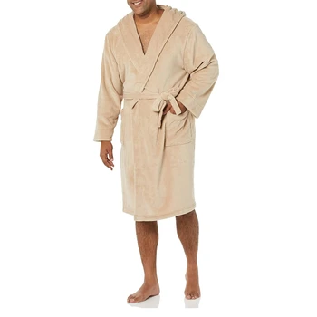 Men's Calf-length Terry Bathrobe 100% Polyester Solid Color Basic ...