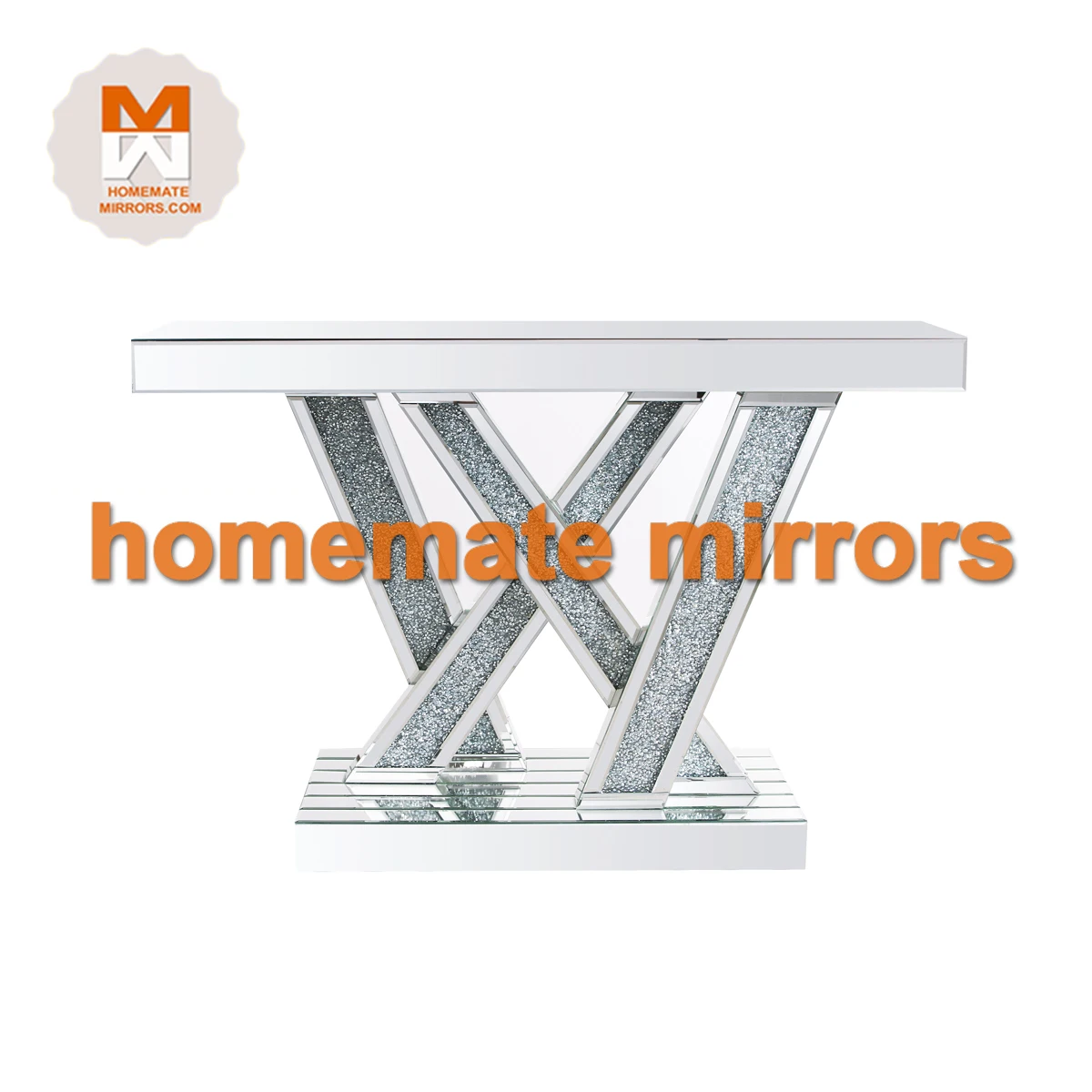 Hot Modern Glass Mirrored Console Table With Wall Mirror Faux Crystal ...