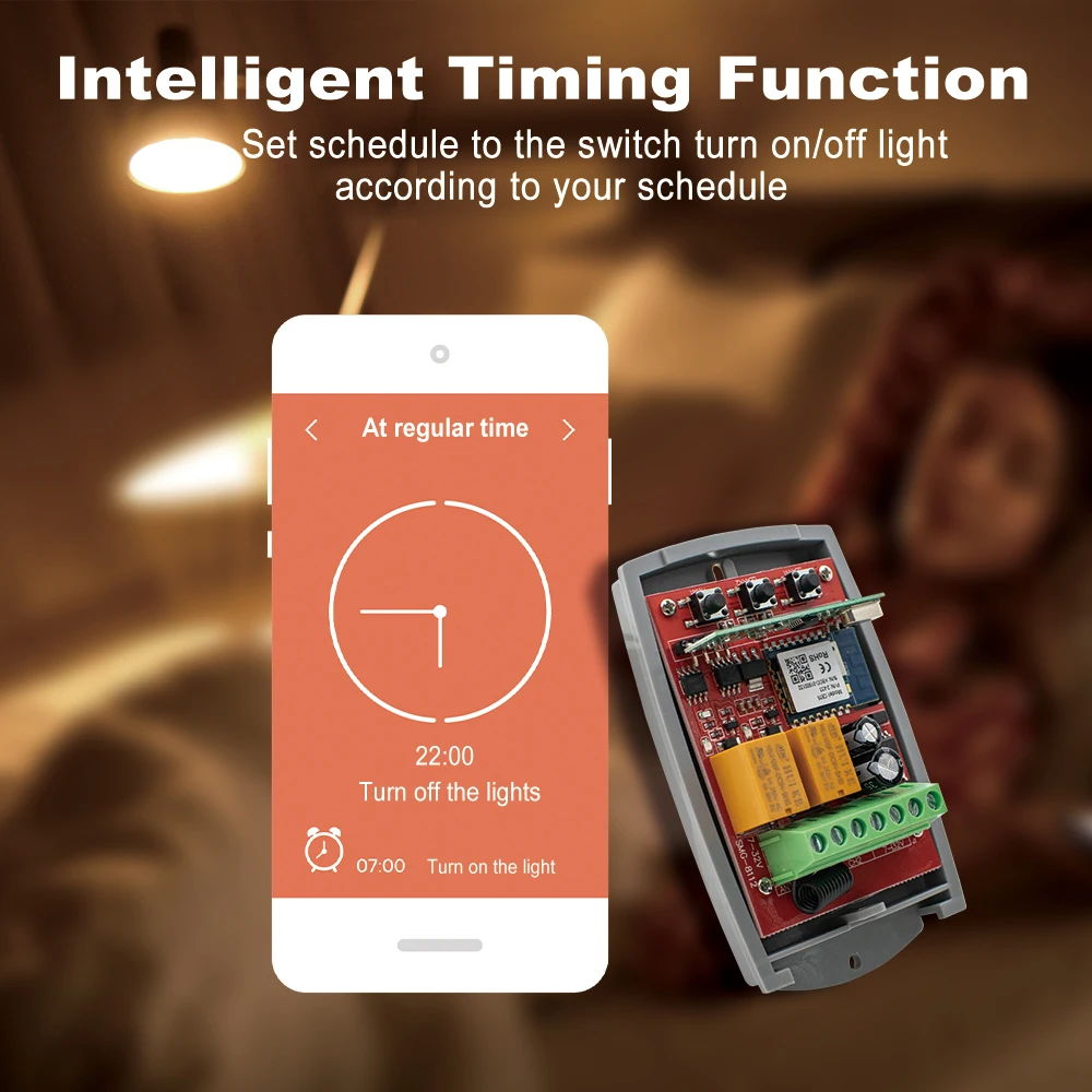 Universal 433MHz Fixed and Rolling Code Learning Remote Receiver WIFI Smart Switch Works with TUYA APP Alexa Google 12V 24V 220V