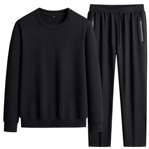 Men's Sweater Suit Fat Men Plus Size Long Sleeve Solid Color Casual Sports Suit 2pcs