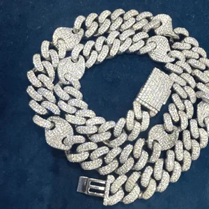 High Quality 16mm Cuban Link Moissanite Diamond Chain 925 Sterling Silver White Gold Necklace for Gift Occasions