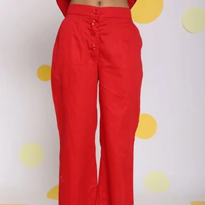 Natural Pure Cotton Red Pant Solid Stylish Long Western Pattern Cotton Pant With 2 Pockets Perfect for Women Available Big Size
