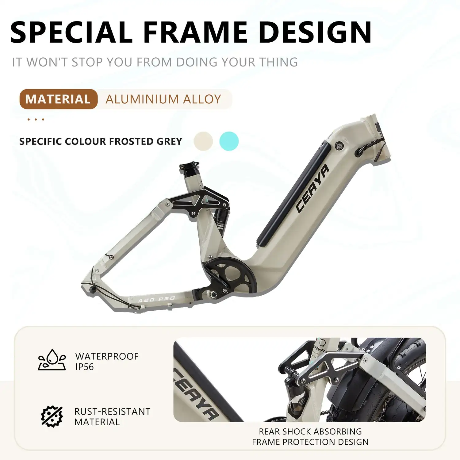 CEAYA A20PRO Electric Bike 48v 20Ah Lithium Battery Grey Option with Hydraulic Disc Brakes Aluminum Alloy Frame