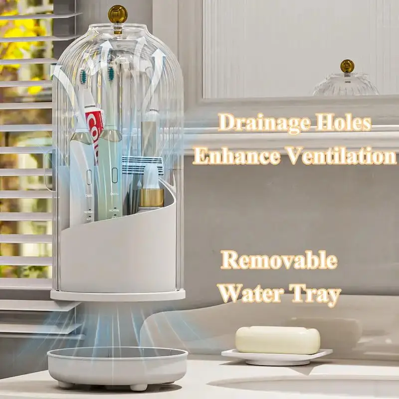 Rotating Toothbrush & Makeup Holder - 3 Slot Organizer