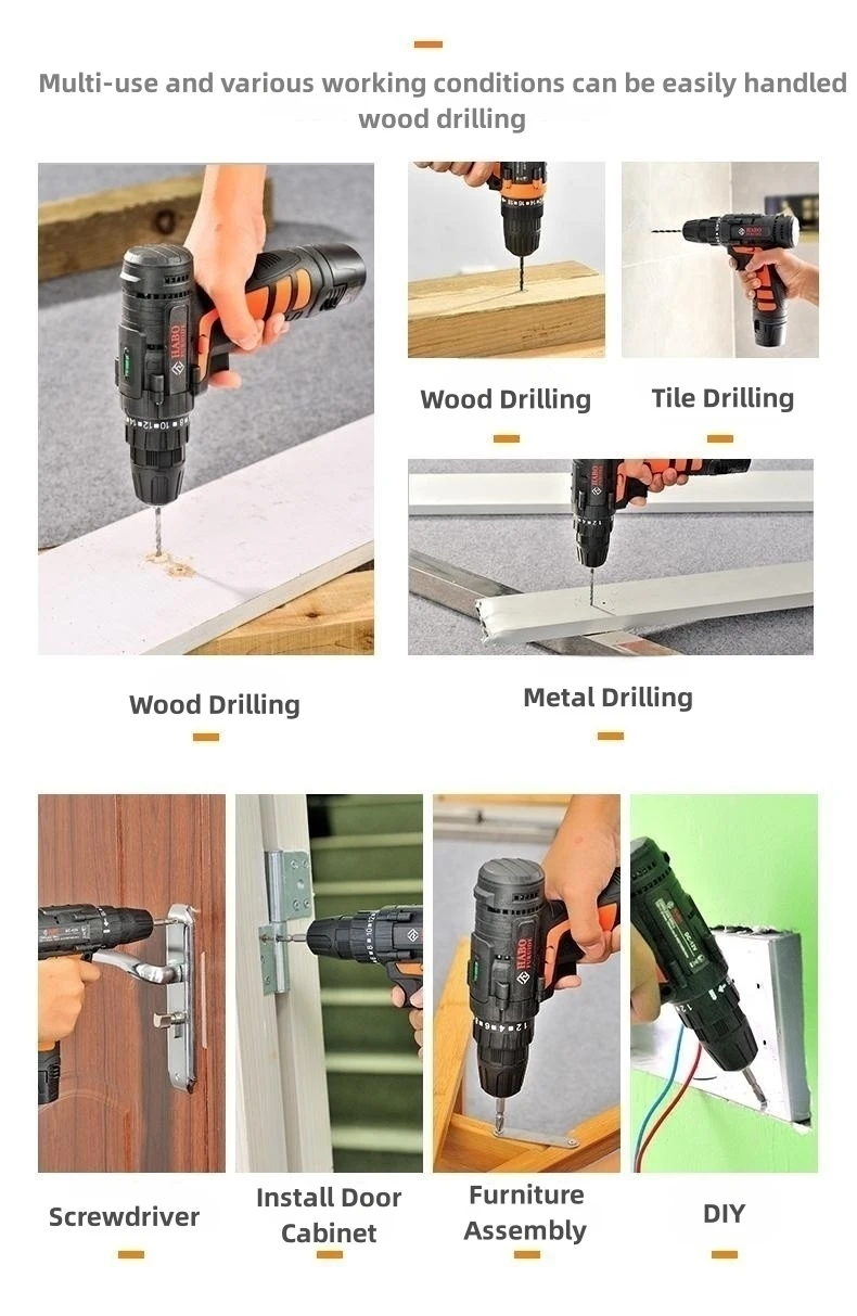 Industrial Battery Power Tools Electric Drill Set Rechargeable Cordless