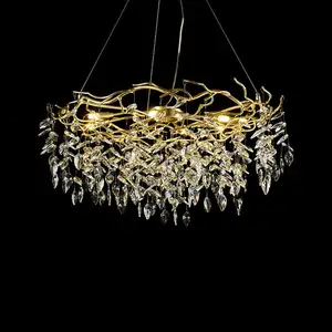 Modern Luxury Crystal Chandeliers with Adjustable Height Ceiling Pendant Lights for Bedroom Dining Room Living Room