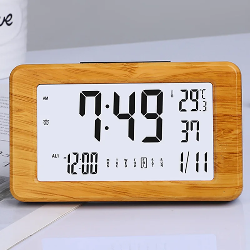 Multi-functional Water Transfer Bamboo Home Wall-mounted Desktop Electronic Clock LED Backlight Digital Snooze Alarm Clock