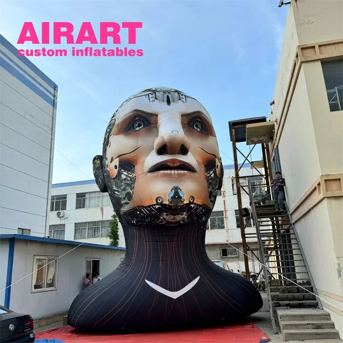 Simulation Inflatable AI Girl Model,lifelike Giant Inflatable Robot Woman Character Head for Music Festival square Display