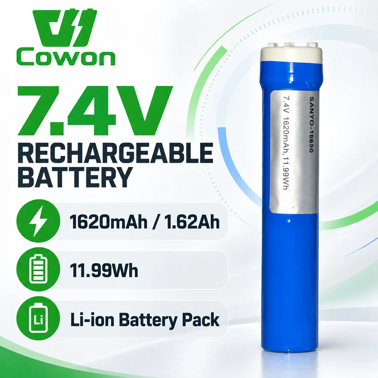 Pin lithium-ion y tế 7,4 V, 1620 mAh, 11,99 Wh, loại 18650, pin thông minh sạc lại cho thiết bị chiếu sáng nha khoa không dây DentAmerica LITEX 696 TURBO