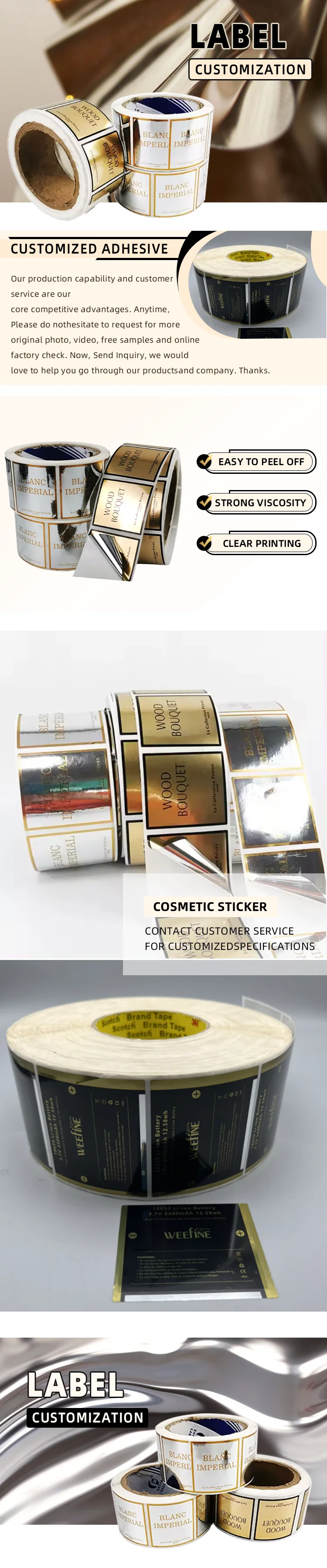 Customized Waterproof Adhesive Sticker Glass  Parfum Essential Oil Bottle Gold & Silver Labels for Gift & Craft Packaging supplier