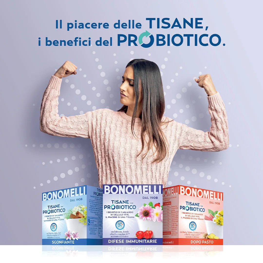 Top Quality Italian Herbal Tea with Probiotics Bonomelli 10 Sachets in a Tea Box for Good Digestion and Intestinal Flora Balance
