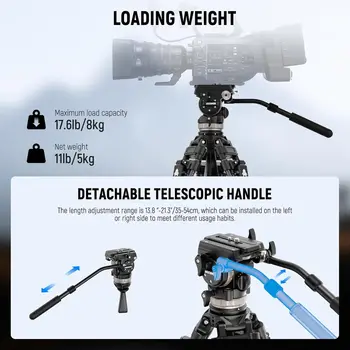 NEEWER 78" Carbon Fiber Video Tripod With Fluid Head, One Step Release Lock Tripod With 6 Level Dynamic Counterbalance, 4 Level detail image