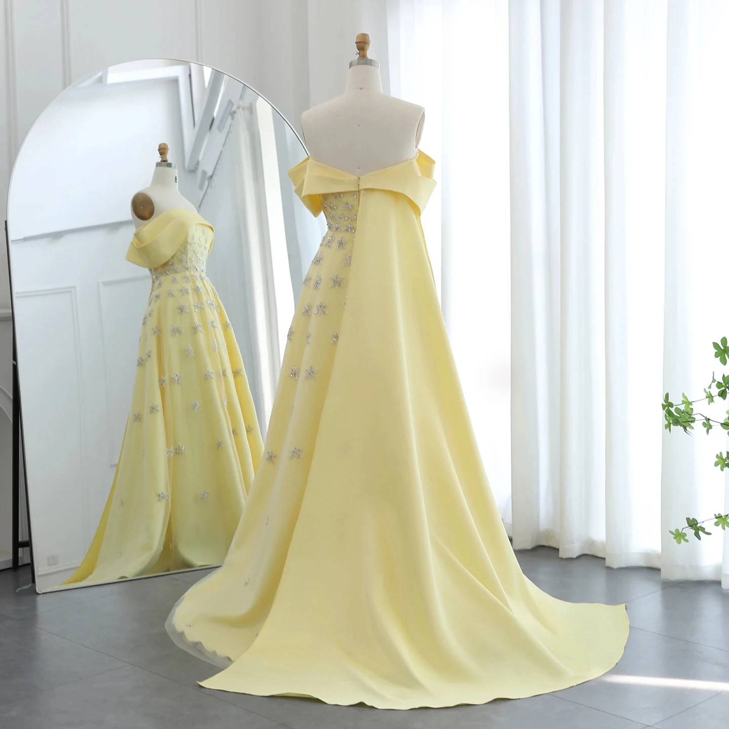 Jancember SZ455 Stylish Yellow Beading A-line Party Formal Gowns Dresses