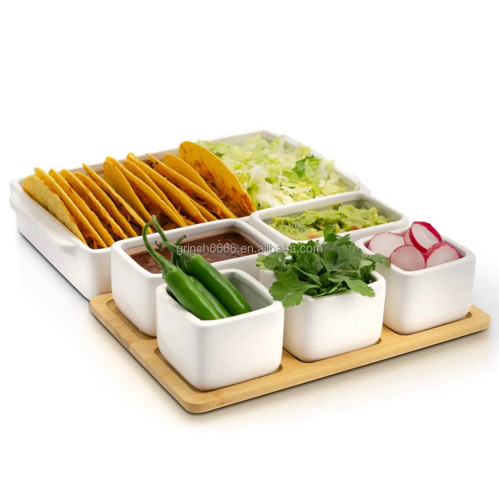 Ceramic Taco Shell Container Holder Set Appetizer Food Serving Tray ...