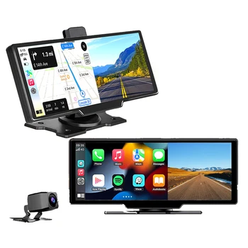 Newest 10.26 Inch HD Portable Carplay Car Radio 4K Dash Cam +1080P reverse camera Dual Lens  WiFi Car Recorder Navigation GPS