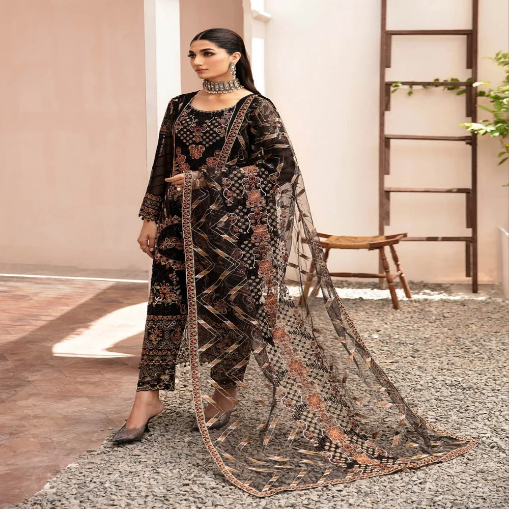 pakistani luxury chiffon dress Adan's Libas Brandy Rose Luxury Pakistani Chiffon Dress
