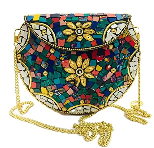 Bolso de mano con diseño de mosaico de Metal para mujer, cartera de mano de  alta calidad, Multicolor, a la moda