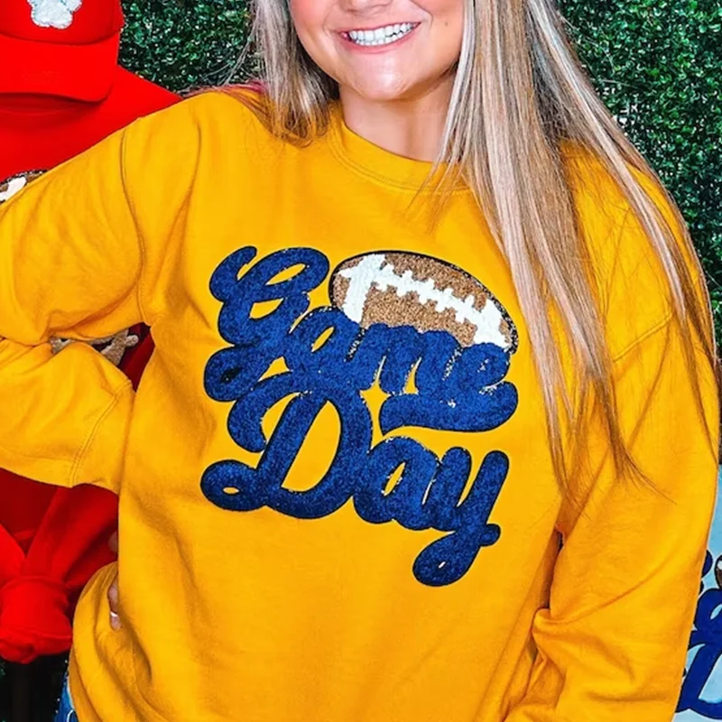 Custom Wholesale Game Day Sweatshirt Red Game Day Football Chenille ...