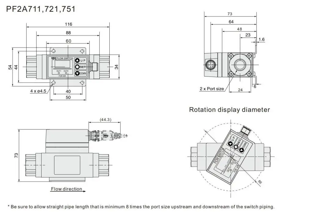 Pf2a Digital Air Flow Meter Smc Type 2color Display Integrated Digital
