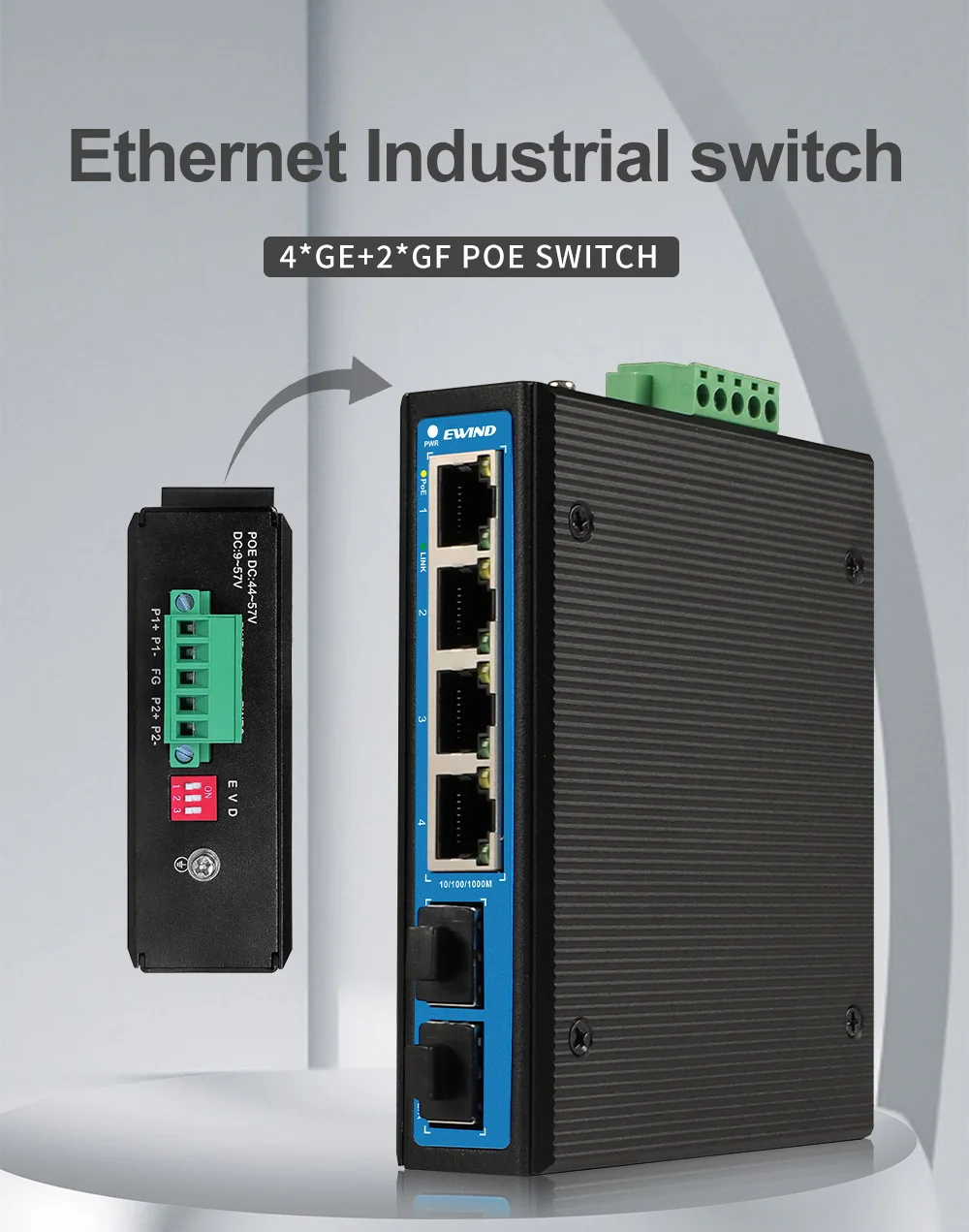 Industrial Ethernet Switch 6 Port Gigabit DC12-57V Unmanaged