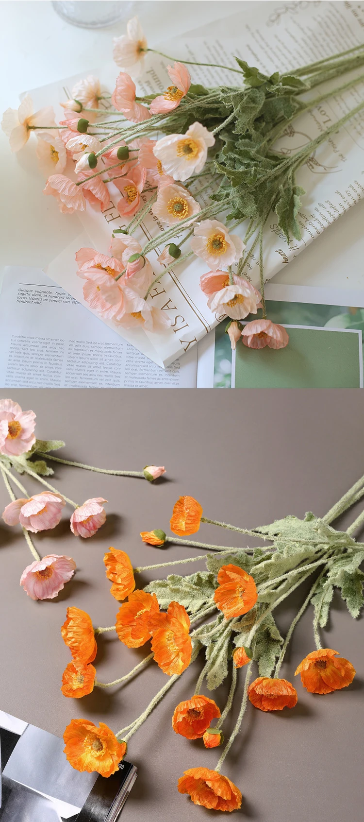 红色罂粟花人造花丝绸假罂粟花束长茎逼真桌展示室内婚礼花卉装饰