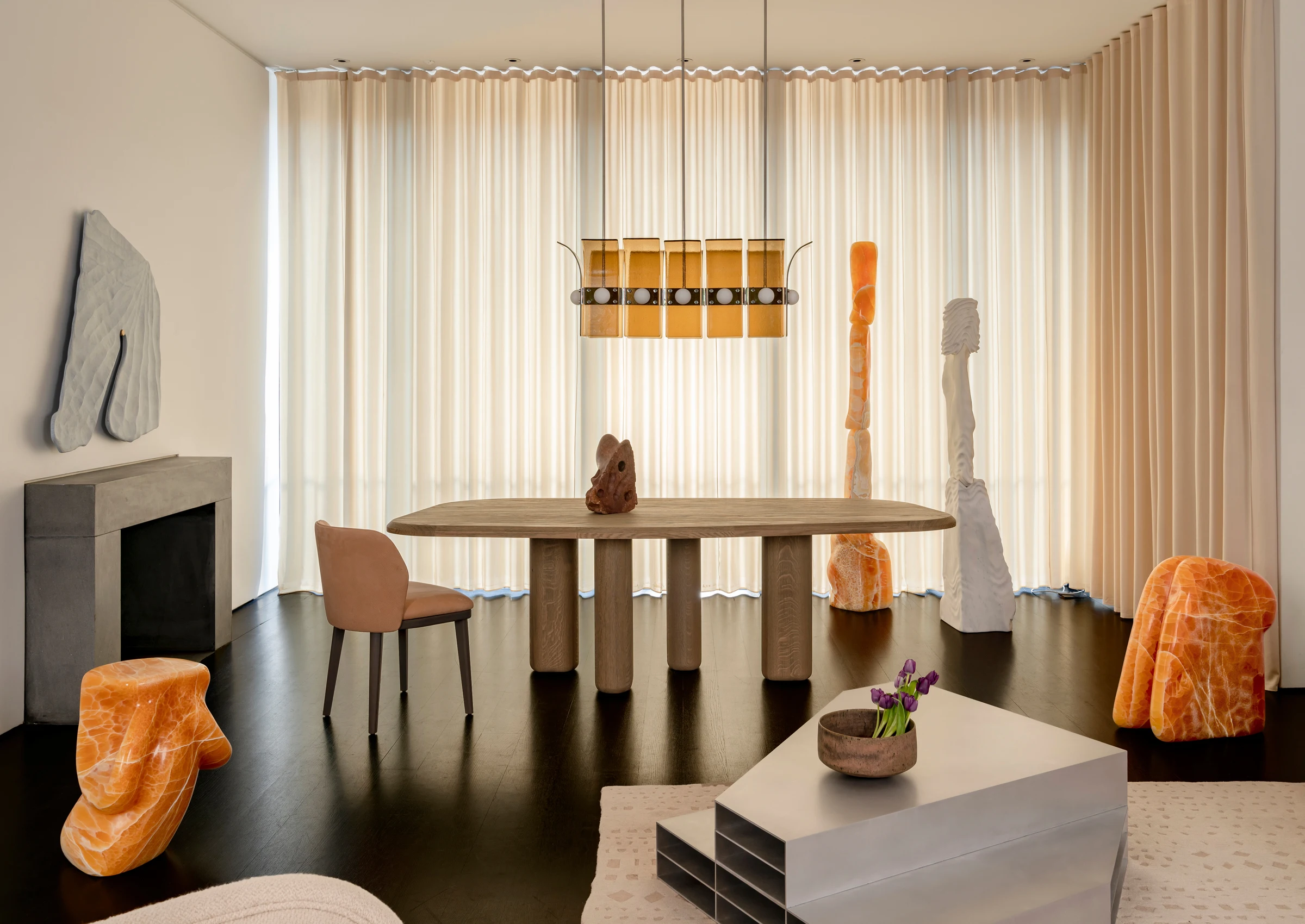 Rough Dining Table With Asymmetric Round  Solid Wood Legs for Dining Room, Restaurant or Bar Furniture