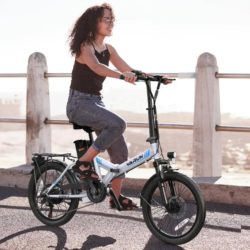 VARUN C20 Blaze Foldable Electric City Bike 350W Motor Power 7 Speeds Integrated 36V/48V Lithium Battery Steel Frame White Color