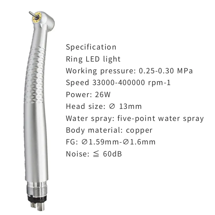 26w Ring Led Light Dental Turbine Handpiece High Speed Metal And Steel