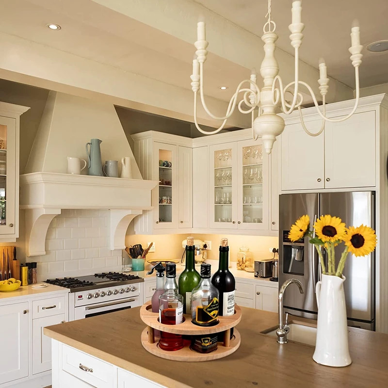 7 Bottles Coffee Syrup Organizer,Bamboo Rotating Coffee Syrup Rack