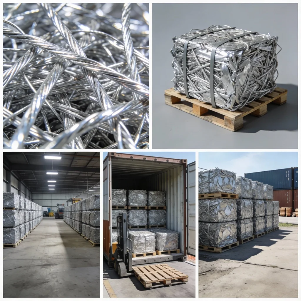 Bright Silver Clean 6063 Aluminum Wire Scrap High Density Bales for Recycling Metal Processing Plants
