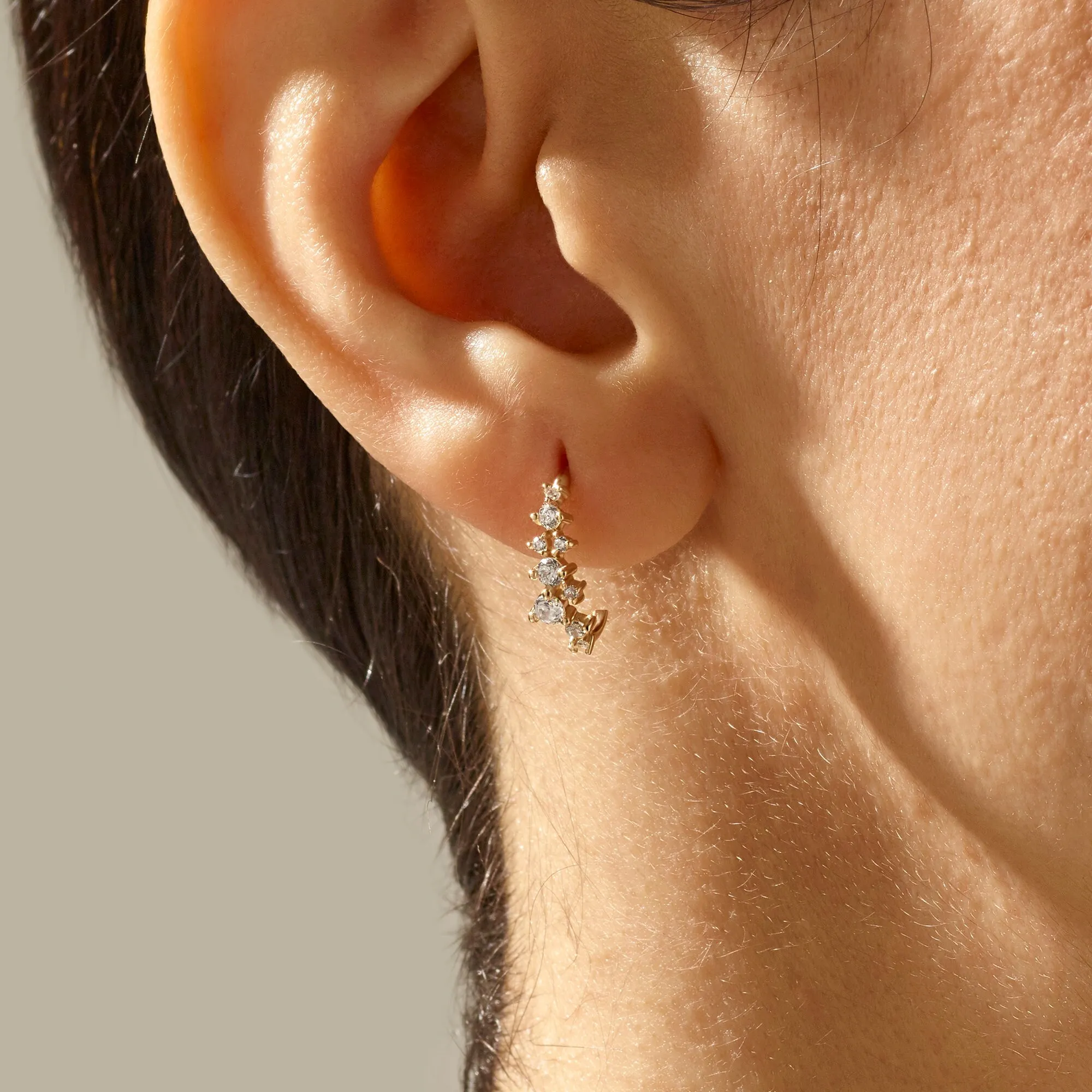 14k Solid Gold Diamond Iconic Cluster Minimalist Hoop Earrings For