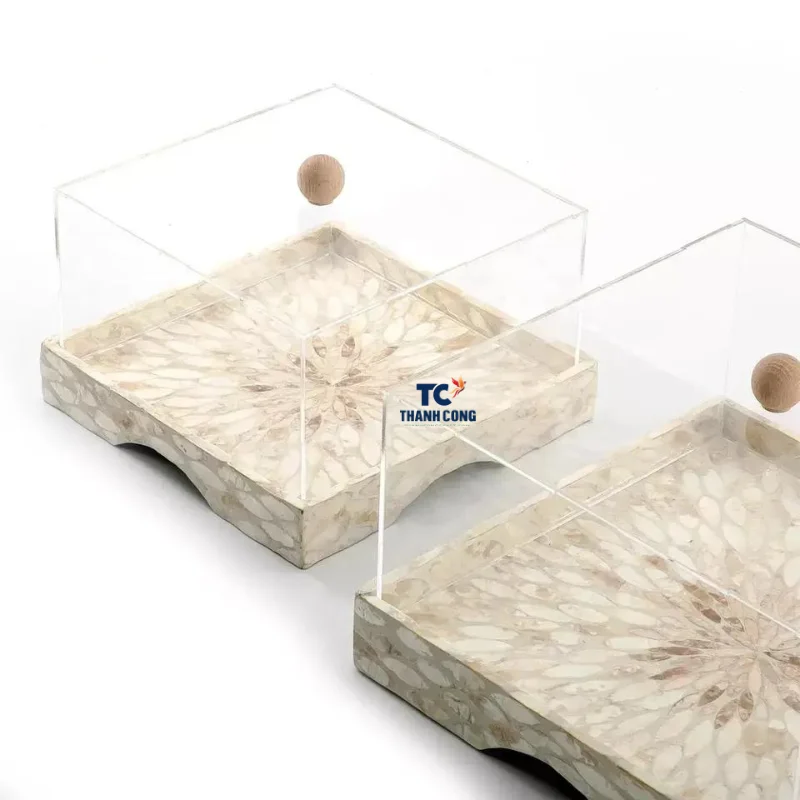 TOP New Latest Design Natural Mother of Pearl Chocolate Stand Display MOP Serving Tray With Acrylic Cover for Ramadan Eid Mubara