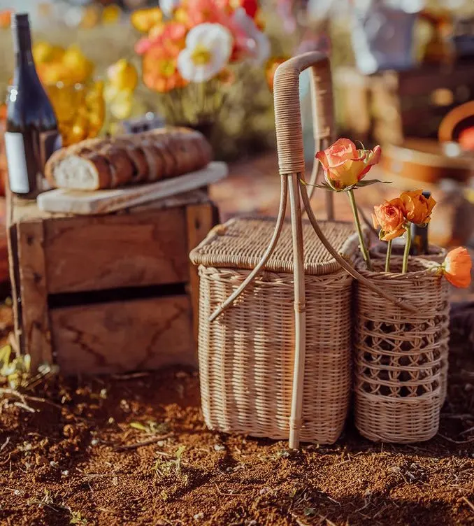 New Design Wicker Camping Baskets Rattan Luxury Picnic Hamper