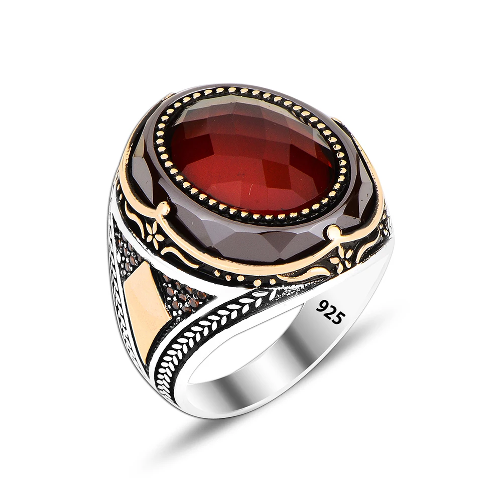 Red Stone Signet Luxury Men Ring 925 Silver Jewelry Wholesale Silver ...